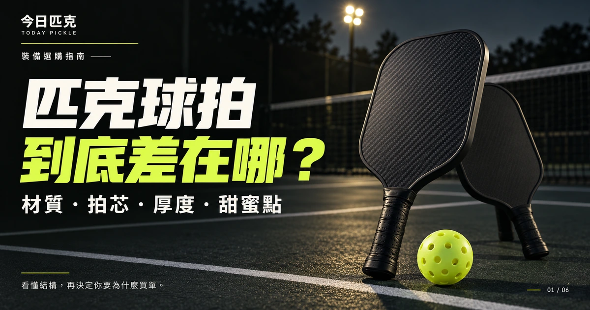 匹克球拍怎麼選？一次看懂材質、拍芯、厚度與甜蜜點差異 匹克球攻略封面