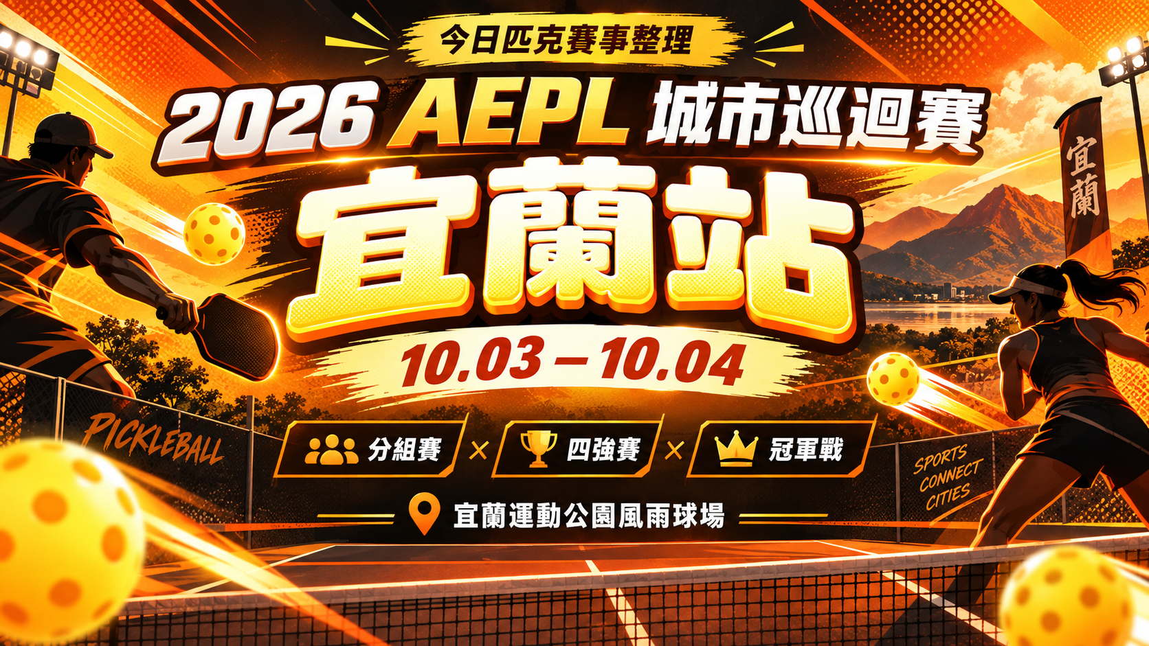 2026 AEPL 城市巡迴賽宜蘭站｜10/3–10/4 匹克球賽程、對戰組合與決賽時間一次看 匹克球攻略封面