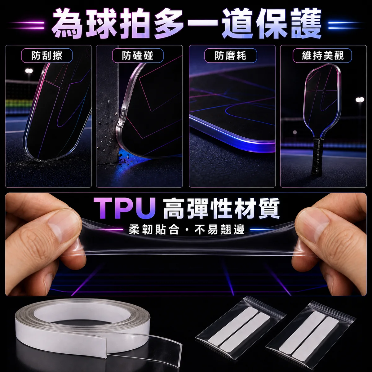 匹克球拍護邊條保護膠帶2入組 商品介紹圖