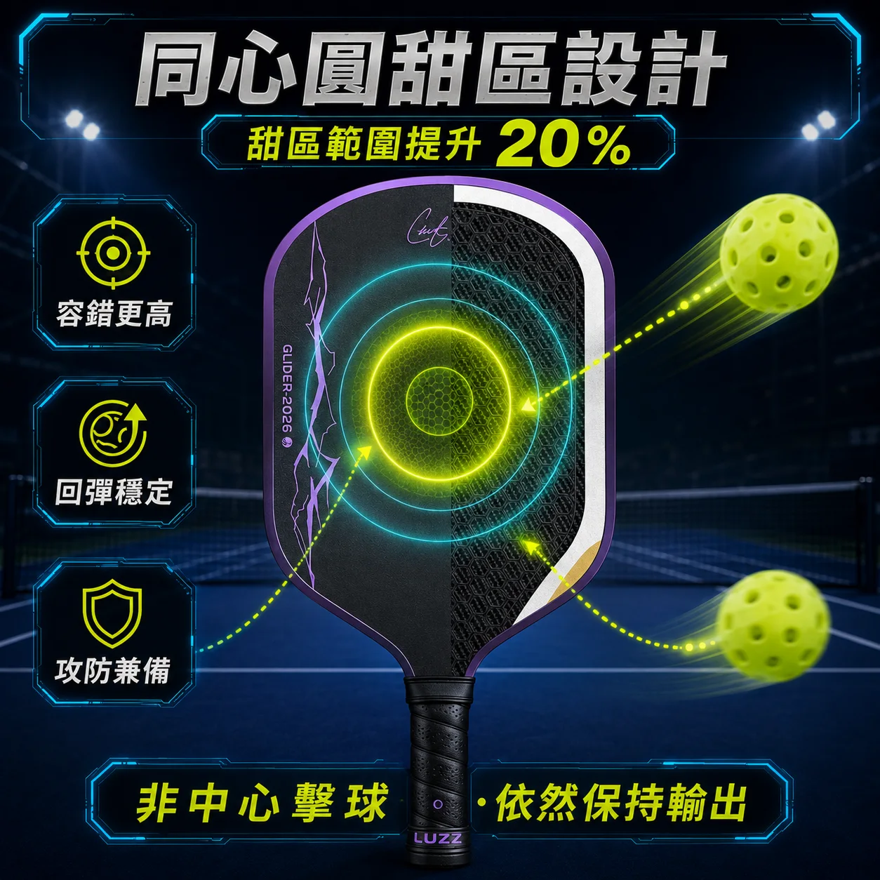 美國Luzz Chris Haworth簽名款 2026 Glider滑翔機匹克球拍 商品介紹圖