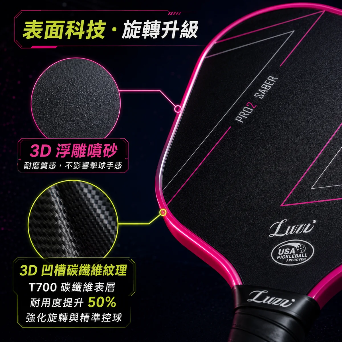 美國Luzz Pro 2nd 職業級匹克球拍/USAPA認證(Archer射手 / Saber軍刀) 商品介紹圖